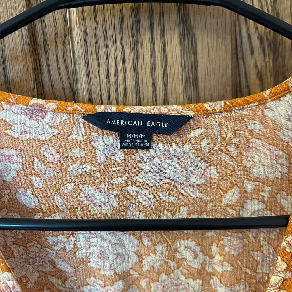 American Eagle Outfitters Orange Floral Boho Blouse Medium - Picture 6 of 9
